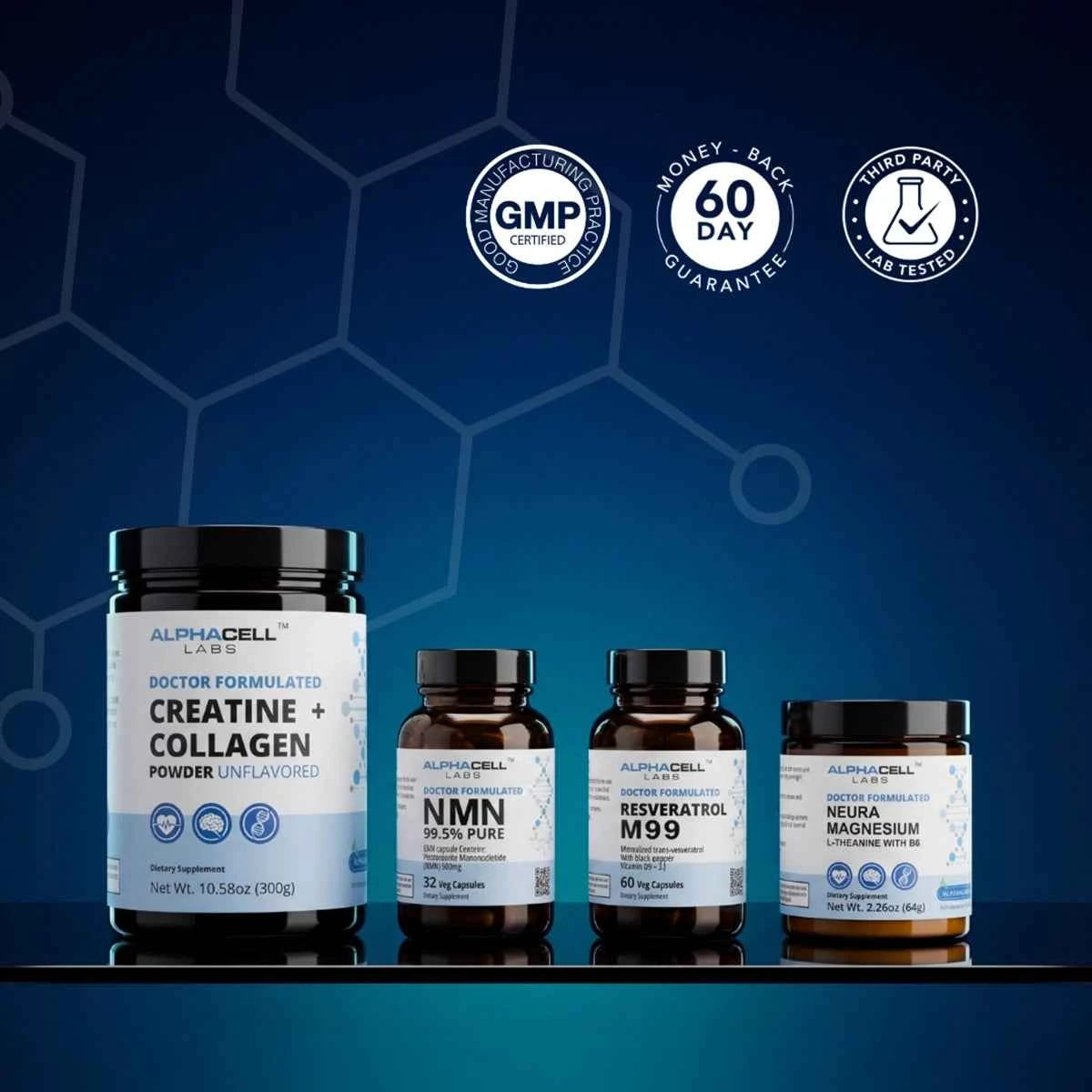 AlphaCell Labs Total Vitality Stack Supplement Capsules and Powder Bundle