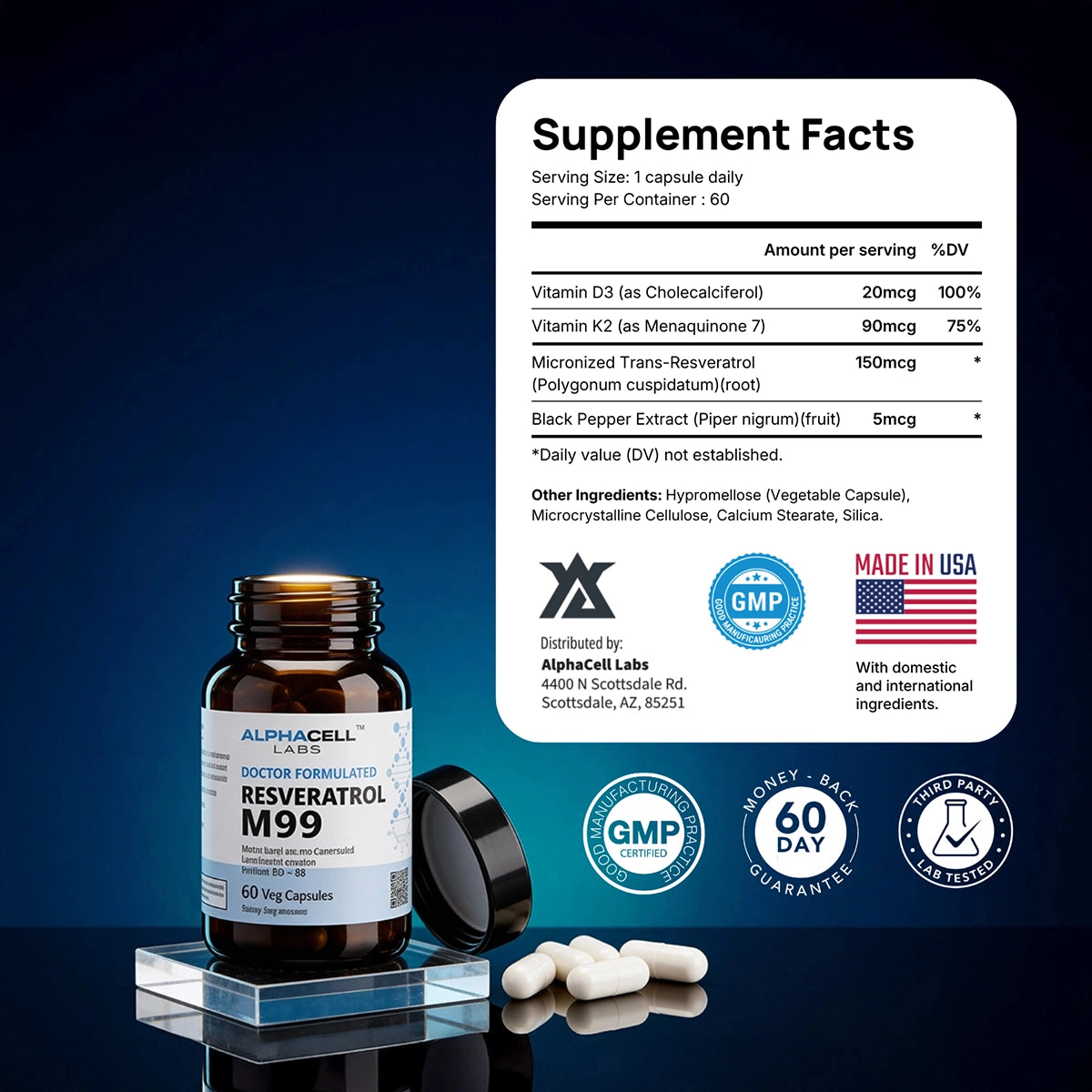 Resveratrol M99 - 150 mg (60 Veg Caps)