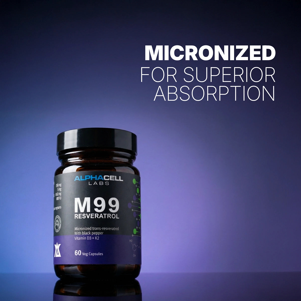 Micronized Resveratrol - 99% Pure, Micronized, Transresveratrol, With Black Pepper, D3 and K2