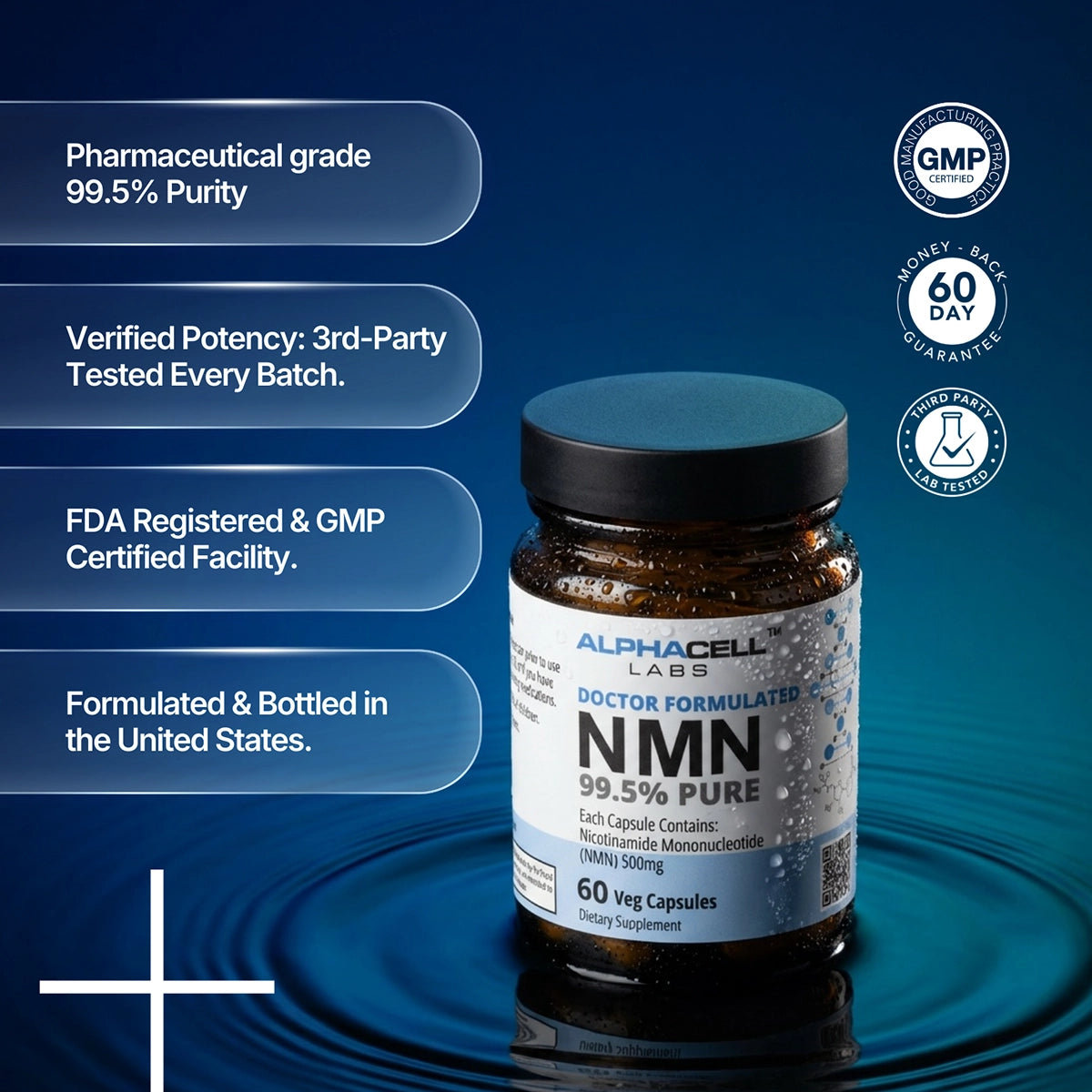 AlphaCell Labs NMN 500 mg - 60 Veggie Capsules