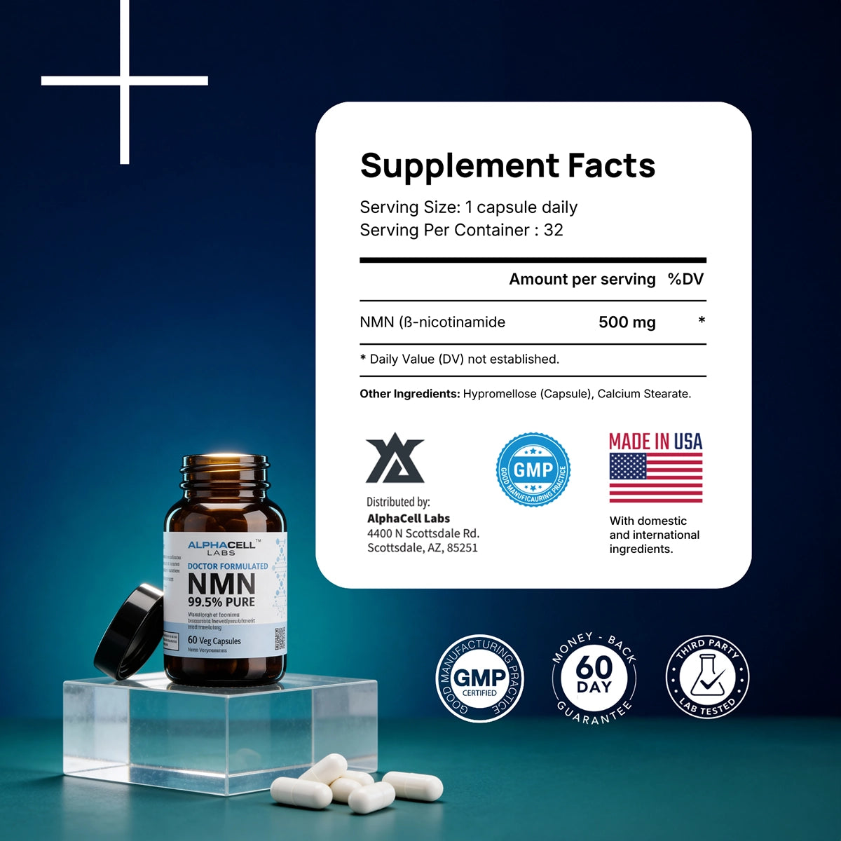 NMN - 500 mg  (32 Veg Caps)