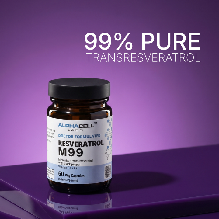 Micronized Resveratrol (99% Pure) Transresveratrol, With Black Pepper, D3 and K2 - AlphaCell Labs