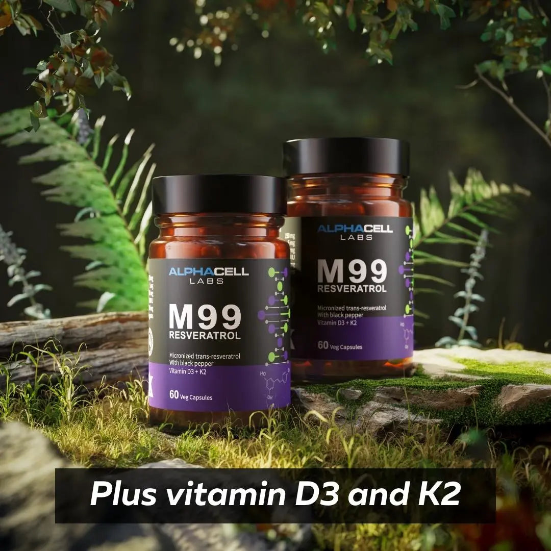 Micronized Resveratrol - 99% Pure, Micronized, Transresveratrol, With Black Pepper, D3 and K2 AlphaCell Labs