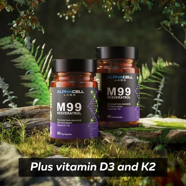 Micronized Resveratrol - 99% Pure, Micronized, Transresveratrol, With Black Pepper, D3 and K2 AlphaCell Labs